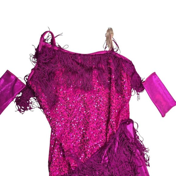 WEISSMAN Dance Costume Pink Sequin Flapper Fringe Fancy - Picture 4 of 8